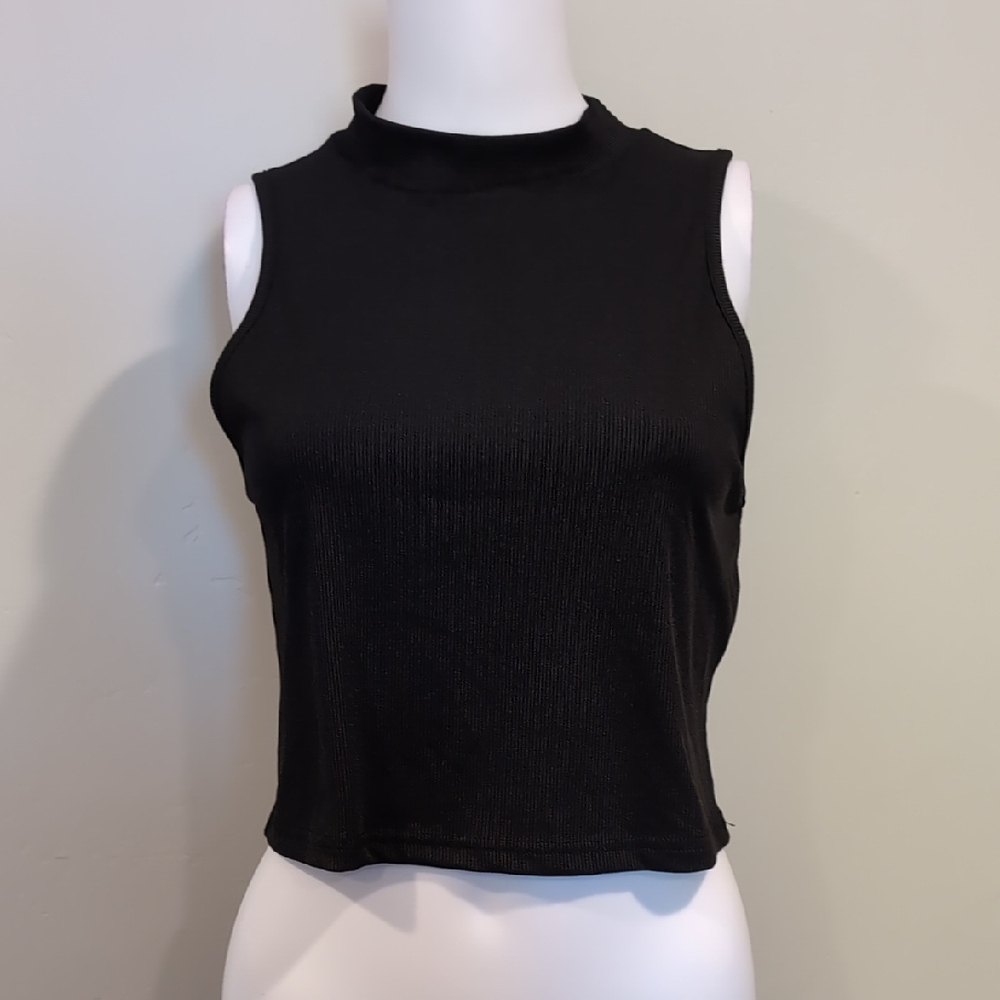 SHEIN Black Ribbed High Neck Sleeveless Crop Top Size XL